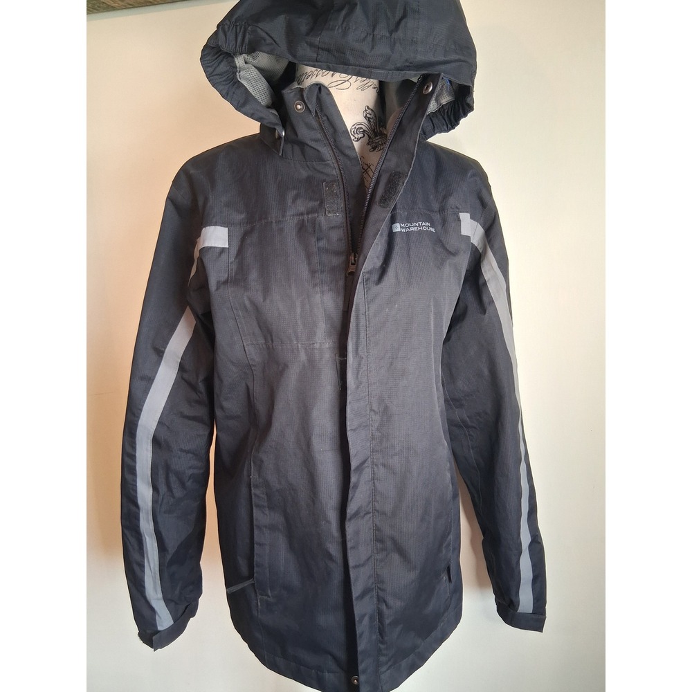 Mountain Warehouse Kids Black Hooded Rain Jacket Windbreaker Zip Up size 13yrs